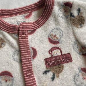 Carter's Festive My First Christmas Santa Fleece Footed Onesie Cream Red Sz 9M